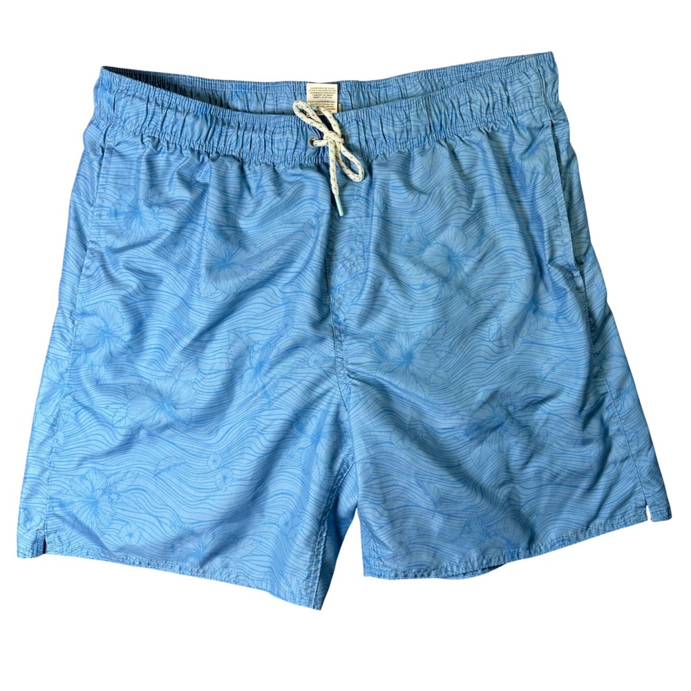 Hawaiian Authentics Mens Swim Trunks Blue Hibiscus Floral XL Tropical Beachwear